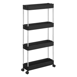 SONGMICS Rollwagen, Küchenwagen mit 4 Ebenen, Küchenregal, Nischenregal, mit 6 Haken, 360° drehbare Räder, arretierbar, Stahlgestell, Bad, Küche, Büro, schwarz KSC008B01 14,4 x 42 x 86 cm Schwarz