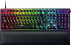 Razer Huntsman V2 (Purple Switch) - Praktisch latenzfreie optische Gaming-Tastatur (Handballenauflage, 4 Medientasten, Doubleshot PBT-Tastenkappen) QWERTZ DE-Layout | Schwarz QWERTZ DE-Layout Huntsman V2 Purple Klickend Switch