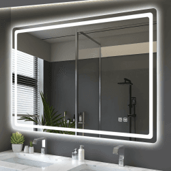 S'bagno 1000x700mm Badspiegel mit Beleuchtung, IP44 Badezimmerspiegel mit Beleuchtung mit Entfoggen/ 3 Farbtemperaturen (3000K 4000K 6500K)/ Dimmen, Led Badspiegel mit Memory Vertikal oder Horizontal M55 (No Bluetooth) 70L x 100B cm