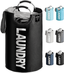 YOUDENOVA Wäschekorb Faltbar Wäschesammler Wäschesack Laundry Baskets 92L Kapazität mit Griff Schwarz 92L Schwarz