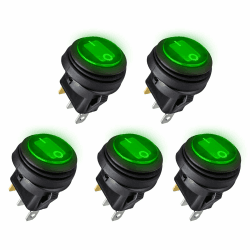 Linkstyle 20mm Kippschalter, 12V EIN/AUS Schalter mit Grün LED Licht, SPST Selbsthemmung Wippschalter für Auto, 5 Stück Green