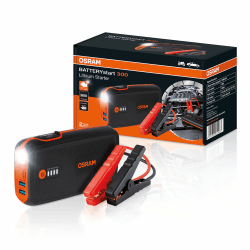 OSRAM BATTERYstart 300, KFZ Starthilfe, Lithium Batteriestarter 1500A 12V für Motorrad & PKW mit Powerbank Funktion für bis zu 6L Benzin & 3L Dieselmotoren, Schwarz 13.000mAh
