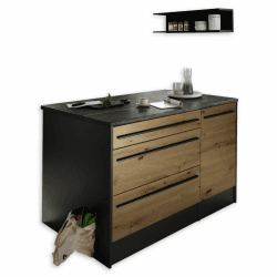 Jazz Moderne Kücheninsel mit Arbeitsplatte freistehend in Anthrazit, Artisan Eiche Optik - Geräumige Kochinsel mit viel Stauraum - 145 x 90 x 90 cm (B/H/T) Anthrazit / Artisan Eiche 145 x 90 x 90 cm