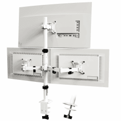 PUTORSEN Monitor Halterung 3 Monitore für 13-32 Zoll Flach & Curved Bildschirm, 80cm Stange Monitor Tischhalterung Schwenkbar Neigbar Höhenverstellbar, 9 kg pro Arm, VESA 75x75/100x100, Weiß
