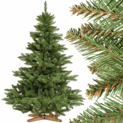 FairyTrees Weihnachtsbaum künstlich 150cm NORDMANNTANNE mit Christbaum Holzständer | TÜV Zertifiziert | TESTSIEGER Tannenbaum künstlich mit grünem Stamm | Made in EU 150 cm Baumstamm Grün