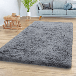 TT Home Teppich Wohnzimmer Hochflor Langflor Weich Soft Modernes Einfarbiges Design, Farbe: Grau, Größe:160x220 cm 160x220 cm Grau