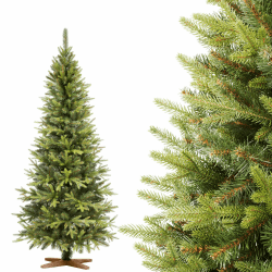 FAIRYTREES Weihnachtsbaum künstlich 180cm Nordmanntanne Bleistift Premium | Tannenbaum Holzständer | Made in EU | Christbaum künstlich mit Naturgetreue Spritzguss Elemente 180 cm Nordmanntanne Slim Premium