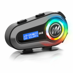 Moman Motorrad Helm Headset, H4M mit【LCD Bildschirm & 6 EQ-Modus】 Motorcycle Helmet Kopfhörer Motorradhelm 5.3 Chip für eine Person mit HiFi Stereo FM Radio AI Sprachassistent IPX6 Wasserdicht H4M Monitor