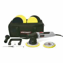 Dino KRAFTPAKET 9mm-650W Exzenter Poliermaschine für Auto Boot KFZ im Set mit Stützteller Polierpads und Tasche, 125mm+150mm, Grau