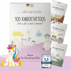lila liebt dich® 100 angesagte Tattoo Kinder Motive mit Einhorn & Regenbogen // Kindertattoos hautfreundlich & getestet // Kinder Tattoo Mädchen Made in Germany // Einhorn Tattoos Mädchen Set Einhörner
