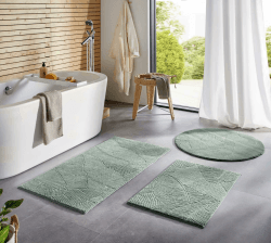 Taracarpet Badematte Homestyle rutschfest waschbar Badezimmerteppich Bad-Vorleger, WC Deko, Duschvorleger für Dusche und Badewannen sehr weich und als Set kombinierbar Grün Blätter 060x120 cm