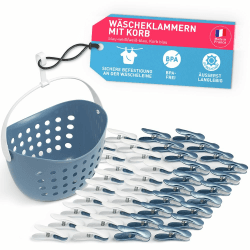 culiclean Wäscheklammern stabil ohne Abdruck Soft Clips mit Wäscheklammernkorb 40 Stück mit Wäscheklammernkorb/blau weiß weiß blau Korb blau Henkel weiß Korb statt Beutel Einheitsgröße 40 Stück Blau-weiss mit Korb Blau und Henkel Weiss