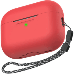 AHASTYLE Silikon Hülle für Airpods Pro 2 Schutzhülle und Haut Case für AirPods Pro 2 [Front-LED Sichtbar] Kompatibel mit Airpods Pro 2. Generation (Mit Handschlaufe, Rot) Rot, Mit Handschlaufe