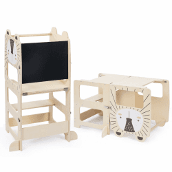 labebe lernturm für Kinder（92 * 38.5 * 42cm）, klappbar Montessori Learning Tower, 2 in 1 lernstuhl Kinder mit Message Boards ab 1 Jahr Löwe