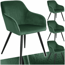 tectake® 4er Set moderner Esszimmer Stuhl, Sitzfläche aus Samt, Armlehnstuhl, Sessel Wohnzimmer, gepolsterter Office Chair mit schwarzen Metallbeinen, Schminktisch Stuhl - dunkelgrün/schwarz 4er Set Dunkelgrün Schwarz