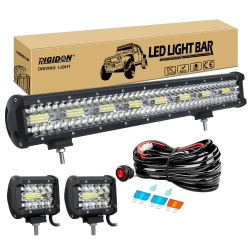 RIGIDON 8D 23 Zoll 58 cm 480W led lichtbalken mit 12V kabelbaum und 2 pcs 4 zoll 60W strahler spot arbeitsscheinwerfer bar für SUV Offroad ATV UTV Traktor LKW 4x4 Auto, 6000K Weiß led scheinwerfer 23 Zoll 480W + 2x60W + kabelbaum