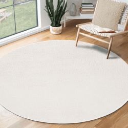 the carpet Relax Moderner Flauschiger Kurzflor Teppich, Anti-Rutsch Unterseite, Waschbar bis 30 Grad, Super Soft, Felloptik, Creme, 160 cm Rund 160 cm Rund Creme
