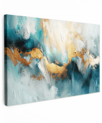 MuchoWow© Leinwandbilder Groß 120x80 cm XXL Wall Art Decoration Bilder für die Wand Schlafzimmer Deko Canvas Painting Wanddekoration Wohnzimmer Abstrakt - Kunst - Gold - Blau Abstrakt - Gold 80L x 120B cm