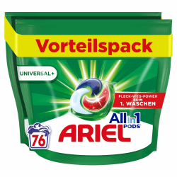Ariel Waschmittel Pods All-in-1, Waschmittel 76 Waschladungen, Universal, Kraftvolle Fleckenentfernung in nur 1 Waschgang 76 stück (1er Pack) Neu
