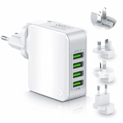 Reiseadapter Weltweit mit 4 USB Universal Reisestecker Adapter Ladegerät 22W, Internationaler Steckdosenadapter Travel Adapter Weltreise Steckdose Netzteile für USA UK EU AUS Europa England Thailand Reiseadapter Weltweit 4 USB