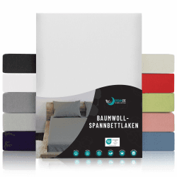 Dreamzie - Spannbettlaken 200x200cm - Baumwolle Oeko Tex Zertifiziert - Weiß - 100% Jersey Spannbetttuch 200x200 200 x 200 cm Weiß