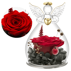 Yamonic Ewige Rose Engel Geschenke für Mama,Infinity Rosen Geschenke für Frauen, Glas Engel Figur mit Echte Rosen,Geburtstagsgeschenk für Frauen,Geschenk Oma,Schutzengel Weihnachten Muttertagsgeschenk 1-rot