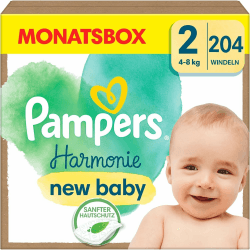 Pampers Baby Windeln Größe 2 (4-8 kg) Harmonie, MONATSBOX, Sanfter Hautschutz Und Pflanzenbasierte Inhaltsstoffe, 204 Stück