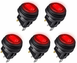 Linkstyle 20mm Kippschalter, 12V 3 Pin Rund EIN/AUS Schalter mit Rot LED Licht, SPST Selbsthemmung Wippschalter für Auto Boot, 5 Stück Red