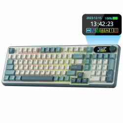 RK ROYAL KLUDGE S98 Mechanische Tastatur mit Smart Display & Knopf, Top Mount 96% Kabellose Mechanische Tastatur BT/2.4G/USB-C, Hot-Swap-fähige, Software-Unterstützung, Massiver Akku, 98 Tasten Hellgrüner Schalter Himmelblau