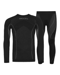 Snocks Herren Thermoset Gr. S-XXL I Thermoset Outdoor für optimale und trockene wärme egal ob beim Wintersport, Laufen oder Arbeiten I Thermohose und Langarm Thermoshirt für Männer Schwarz mit Daumenloch L