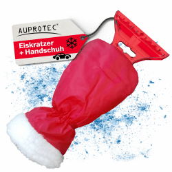 AUPROTEC Eiskratzer mit Handschuh gefüttert/Eiskratzer Auto mit Handschuh/Schneekratzer Auto/Scheibenkratzer Winter/Eisschaber Auto/Eiskratzer Auto Handschuh - Rot