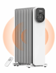 Midea Ölgefüllter Heizkörper - 11-Fin Elektroheizer mit Fernbedienung und LED-Touchscreen - Effiziente Heizung, Überhitzungs- und Kipp-Schutz, 24-Stunden-Timer, Leise, Digitales Thermostat, 2300W 11 Rippen-Fernbedienung