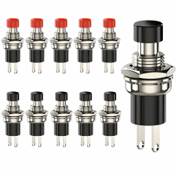 10 Stücke Mini Taster Momentane Druckschalter Lockless 2 Pins 1A250V SPST ON/OFF Taste Schalter für Horn KFZ Auto Armaturenbrett Boot 5 Rot + 5 Schwarz