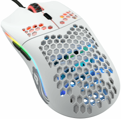 Glorious Gaming Model O- (Minus) Compact Wired Gaming Mouse – Im superleichten Wabendesign mit 58 g, RGB-Beleuchtung, Pixart 3360 Sensor, Omron-Schalter, beidhändig – Mattweiß Model O Klein Kabel Mattweiß