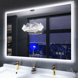 S'bagno Badspiegel-mit-Beleuchtung 100x70cm, Badezimmer-Spiegel-mit-Beleuchtung und Entfoggen, Bluetooth, 3 Farbtemperaturen, IP44-Led-Spiegel-Bad mit Speicherfunktion, Horizontal/Vertikal M77 (Bluetooth) 70L x 100B cm