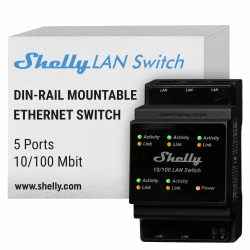 Shelly LAN Switch - Ethernet Netzwerk Switch Für Die DIN Schiene (10/100 Mbps) | 5 RJ45-Anschlüssen | Stromversorgung von 110V - 230 V | Keine zusätzlichen Adapter erforderlich