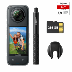 Insta360 X4 Auf Geht's-Kit – wasserdichte 8K 360°-Action Cam, 4K+ Aufnahmen, Unsichtbarer Selfie-Stick Effekt, Abnehmbarer Linsenschutz, 135 min Akkulaufzeit, KI-Bearbeitung, Stabilisierung Auf Geht's-Bundle - 256 GB microSD Karte