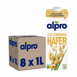 Alpro Haferdrink – Vegan und milchfrei – Von Natur aus laktosefrei und fettarm – Reich an Ballaststoffen – Enthält Calcium und Vitamine – 8 x 1 L – Haltbar Hafer 1 l (8er Pack)