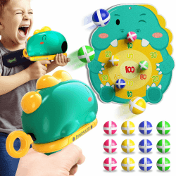 Doloowee Dinosaurier Dartscheibe Schießspielzeug, Wurfspiel Spielzeugpistolen mit Zielscheibe, 12 Klebrigen Bällen, Indoor Outdoor Garten Spielzeug Jungen Mädchen 3 4 5 Jahre alt (Grün)