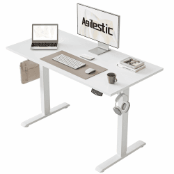 Agilestic Höhenverstellbarer Schreibtisch 100 x 60 cm, Stabiler Schreibtisch Höhenverstellbar Elektrisch mit Memory-Handsteuerung, Ergonomischer Steh-Sitz Tisch Computertisch, Weiß Weiß 100 x 60 cm