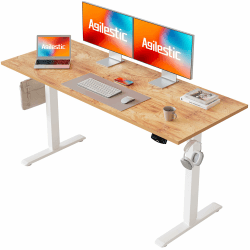 Agilestic Höhenverstellbarer Schreibtisch 140 x 60 cm, Stabiler Schreibtisch Höhenverstellbar Elektrisch mit Memory-Handsteuerung, Ergonomischer Steh-Sitz Tisch Computertisch, Hellbraun Hellbraun 140 x 60 cm