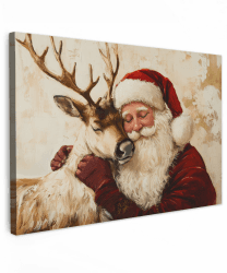 MuchoWow© Bild auf Leinwand Groß 120x80 cm XXL Weihnachtsdeko Schlafzimmer Bilder Badezimmer Wand Deko Wohnzimmer Weihnachtsgeschenke Modern Bilderwand Geschenk Weihnachtsmann - Rentier - Weihnachten Weihnachtsmann - Rentier 80L x 120B cm