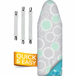 Super Soft 5 Schichten Turbo-Bügelbrettbezug 120x45, Vergleichssieger, ÖKOTEX Baumwoll-Polsterung, schneller mit Thermoreflexion, 5 Größen, EasyFit+Spanner, Made in Europe, XL Fläche 120-125x38-45cm Grau XL