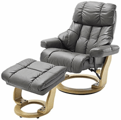 Robas Lund Relaxsessel Calgary mit Hocker, bis 130 kg belastbar, drehbarer Fernsehsessel mit Liegefunktion, Echtleder schlammfarben, Gestell Holz natur Calgary Modern Schlamm