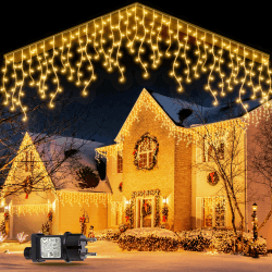 GYLEFY Eisregen Lichterkette Außen, 10M 400 LED Anschließbar Lichterkette Außen, Weihnachtsbeleuchtung Außen IP65 Wasserdicht Timer, 8Modi Lichterkette für Weihnachtsdeko Aussen Innen- Warmweiß Warmweiß 10M