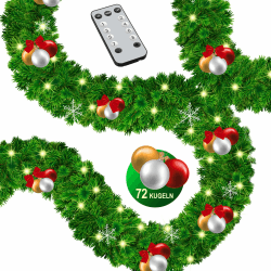 KESSER® Weihnachtsgirlande 10m mit Beleuchtung 200 LED's inkl Deko Fernbedienung - Timer - Lichterkette 7 Leuchteffekte - Weihnachtsbeleuchtung - In & Outdoor - Tannen-Girlande Weihnachtsdeko 10m / 200 LEDs inkl. Fernbedinung