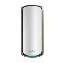 NETGEAR Orbi 970-Serie Quad-Band WiFi 7-Mesh-Zusatzsatellit (RBE970) - kompatibel mit Orbi RBE962S und RBE963S, bietet zusätzliche Abdeckung von bis zu 220 m², BE27000 802.11be (bis zu 27 GBit/s) WiFi 7 Satellite