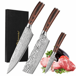 Sunnecko Messerset, Profi Küchenmesser Set 3tlg - Kochmesser set Küche scharfe Messer Set, Ultra Scharfes Kochmesser Set mit 20cm Kochemesser, 17cm Hackmesser & 9cm Schälmesser 3tlg Messerset
