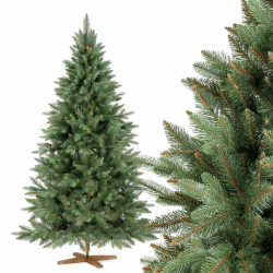FAIRYTREES Weihnachtsbaum künstlich, Nordmanntanne Premium 180 cm, Naturgetreue Spritzguss Elemente, Made in EU, Künstlicher Weihnachtsbaum mit handgefertigtem Ständer aus Eschenholz 180 cm Nordmanntanne Premium