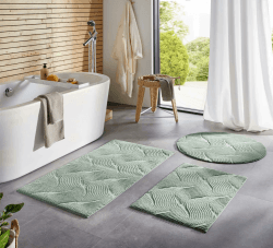 Taracarpet Badematte Homestyle rutschfest waschbar Badezimmerteppich Bad-Vorleger, WC Deko, Duschvorleger für Dusche und Badewannen sehr weich und als Set kombinierbar Grün Dühne 120 cm rund